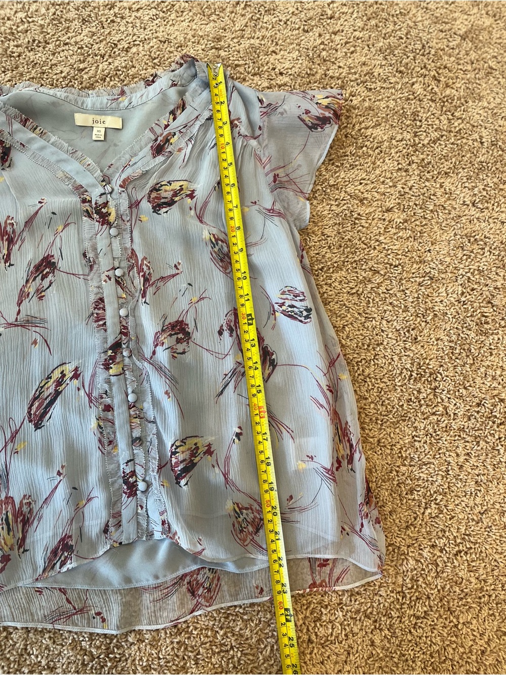 Joie XS Powder Blue Floral V-Neck Button Front Silk Blouse - Picture 9 of 11